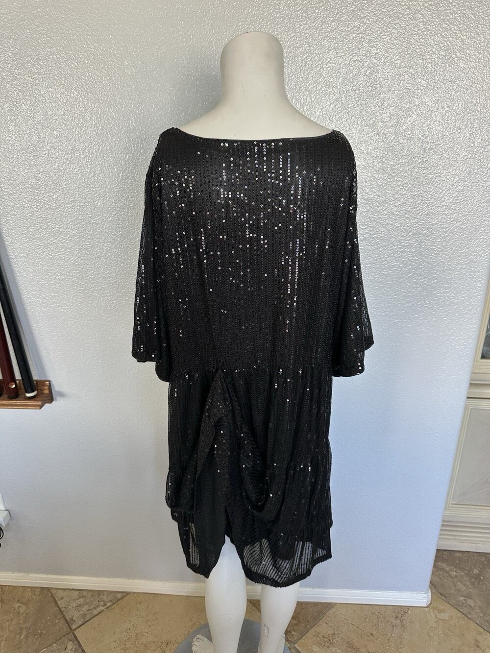 Women's Sequin Plus Size Mini Dress Short Sleeve Scoop Neck Pleated Size XL